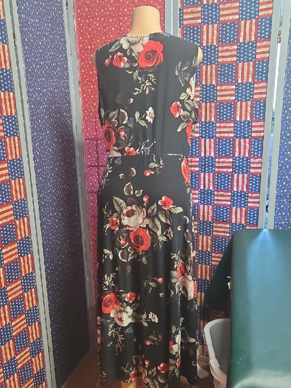 Justice Black Floral High-Low Wrap Dress with Red and Cream Blooms - Picture 2 of 4